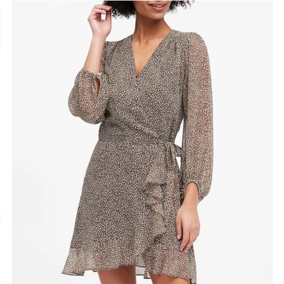Banana Republic Dresses & Skirts - Banana Republic Leopard Mini Ruffles-Wrap Dress NWT, Long Sleeve, Women’s US M